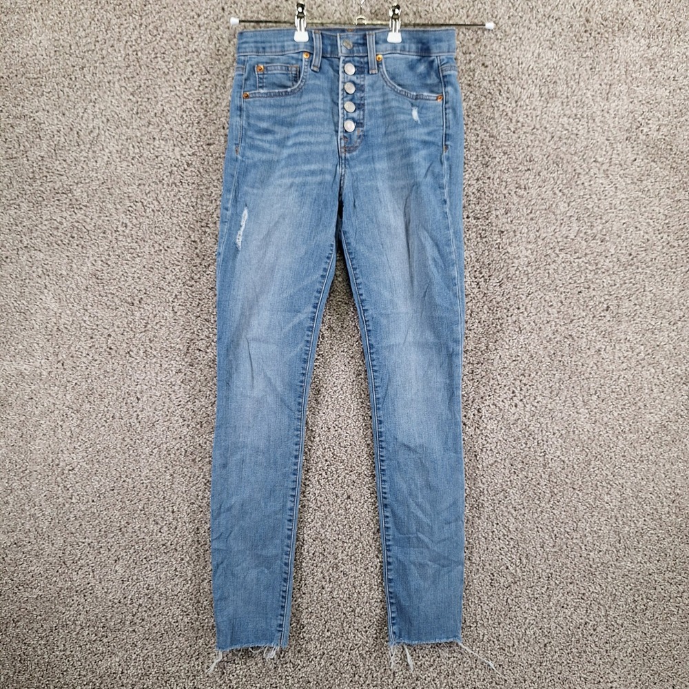 Gap True Skinny Jeans Women's 26 Blue Denim Raw Hem Button Fly Whiskered Outdoor